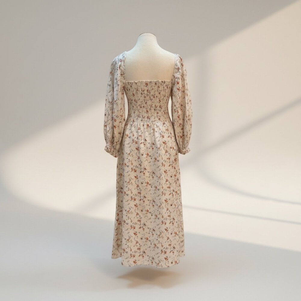 Reformation Hyland Linen Midi Dress Floral Smocked Puff Cottagecore Size M - Picture 4 of 12
